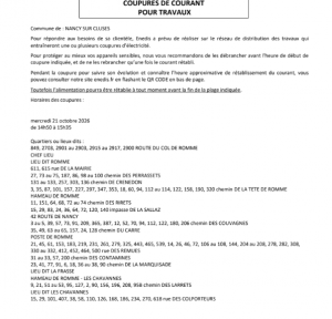 Coupure de courant le 21 octobre
