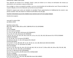 Coupure de courant le 21 octobre